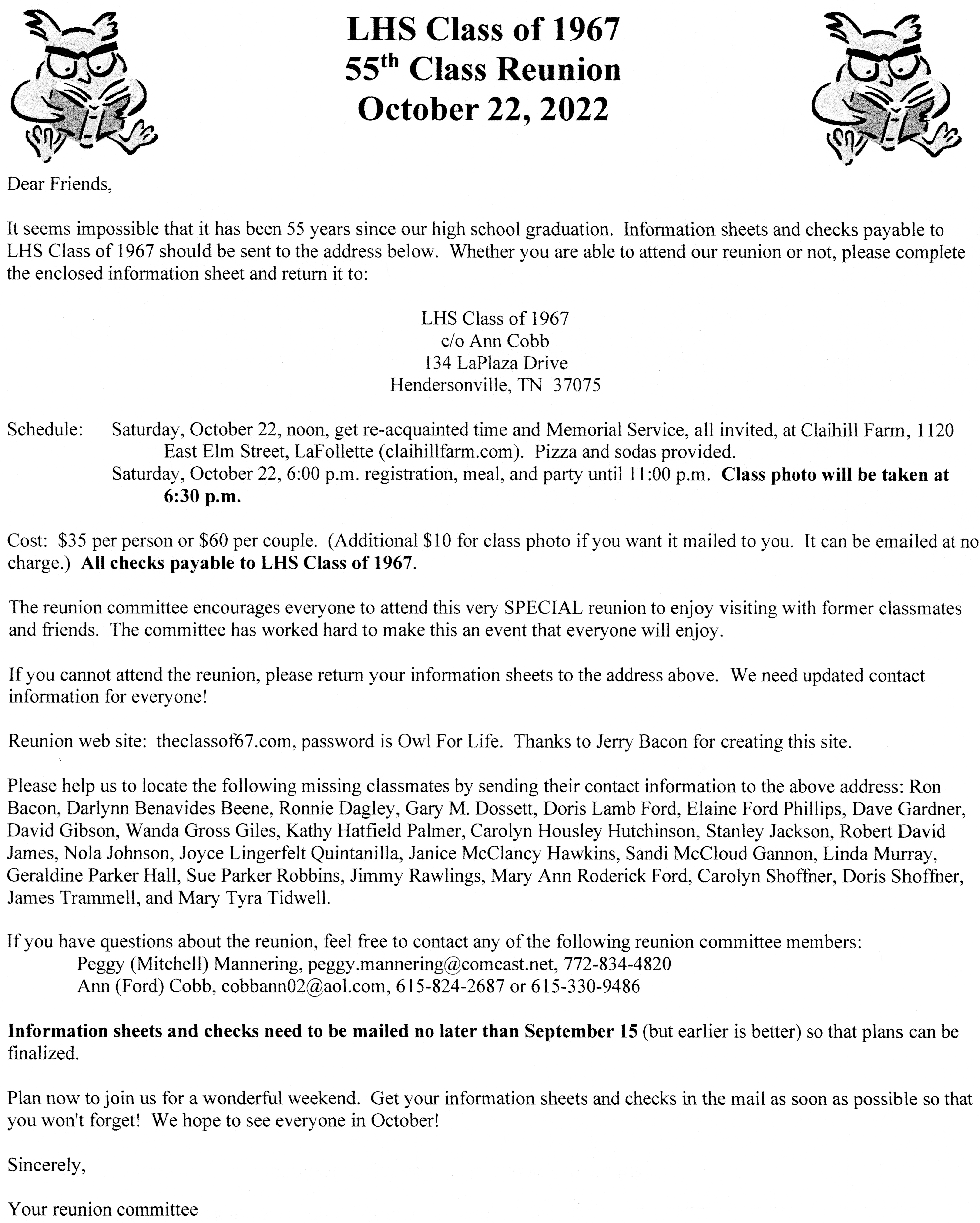 2022 Class of 1967 Itinerary